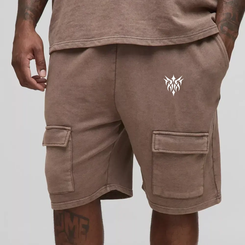 Plus Loose Fit Cargo Acid Wash Jersey Shorts