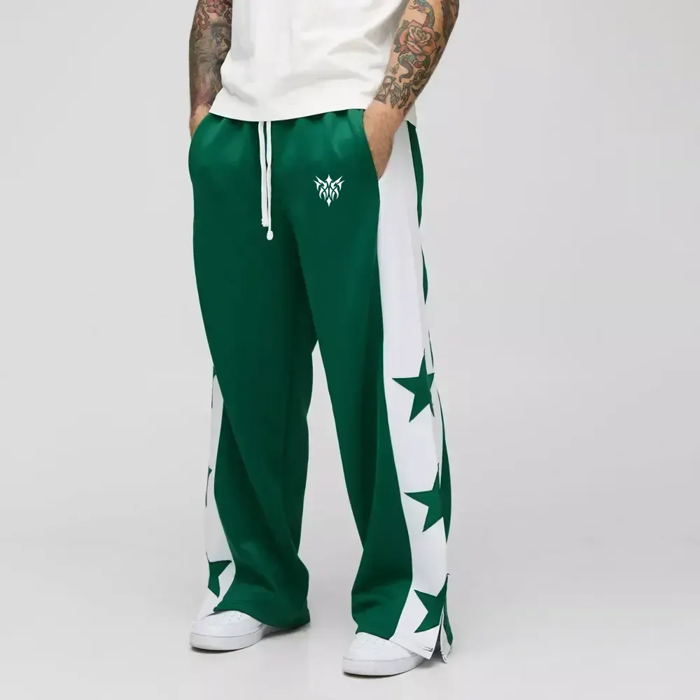 Wide Leg Star Tricot Split Hem Joggers